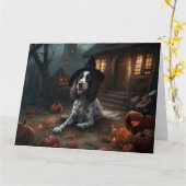 Engelse Springer Spaniel Pompoenen Halloween Scary Kaart (Gele Bloem)