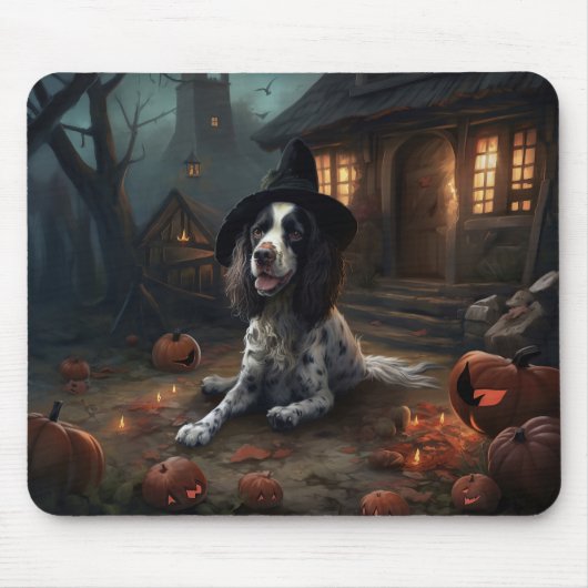 Engelse Springer Spaniel Pompoenen Halloween Scary Muismat (Voorkant)