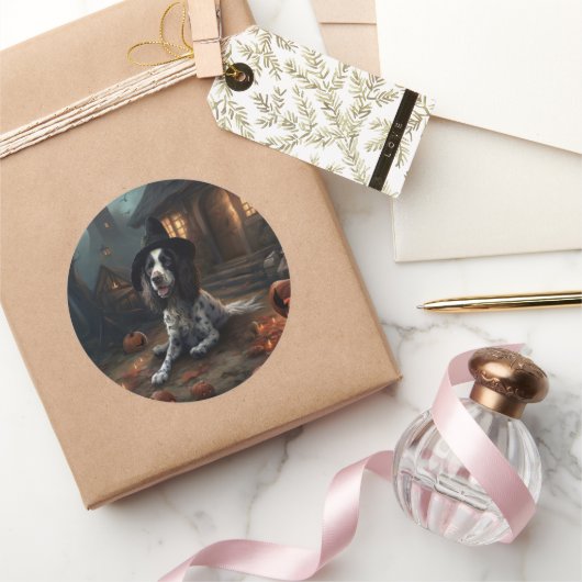 Engelse Springer Spaniel Pompoenen Halloween Scary Ronde Sticker (Geschenken)