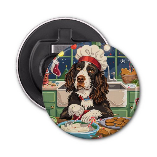 Engelse Springer Spaniel Vakantie Bakken: Feesteli Button Flesopener (Voorkant)
