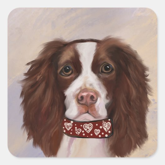 ENGELSE SPRINGER SPANIEL VIERKANTE STICKER (Voorkant)