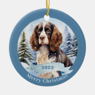 Engelse Springer Spaniel waterverf Kerstmis Keramisch Ornament