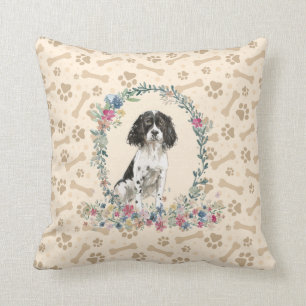 Engelse Springer Spaniel Zwarte Hond Pootafdruk Cu Kussen