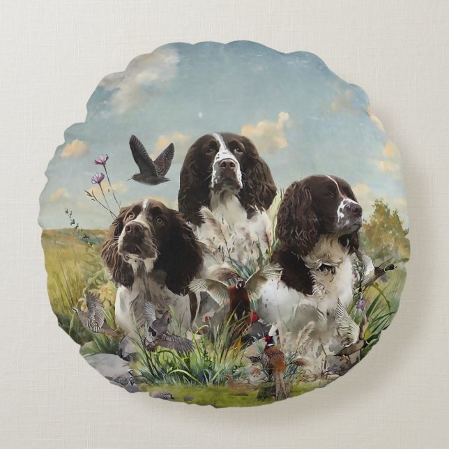 Engelse Springer Spaniels, kunst Rond Kussen (Voorkant)