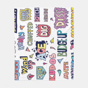 Engelse straattaal woorden, doodle belettering fleece deken