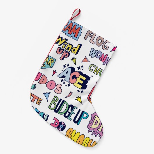 Engelse straattaal woorden, doodle belettering kleine kerstsok (Voorkant (Hangend))