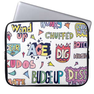 Engelse straattaal woorden, doodle belettering laptop sleeve
