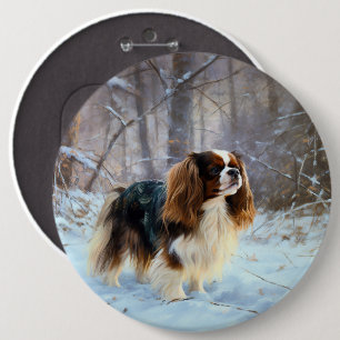 Engelse Toy Spaniel Laat het Sneeuwen Kerstmis Ronde Button 6,0 Cm