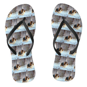 Engelse Toy Spaniel Laat het Sneeuwen Kerstmis Teenslippers
