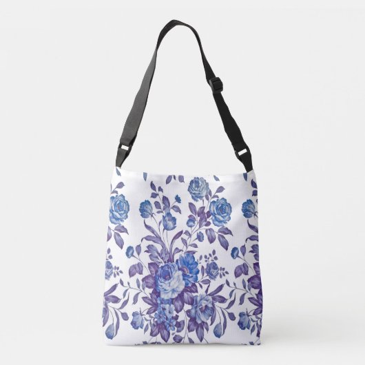 Engelse Tuin Bloemen Blauw Rococo Crossbody Tas (Achterkant)