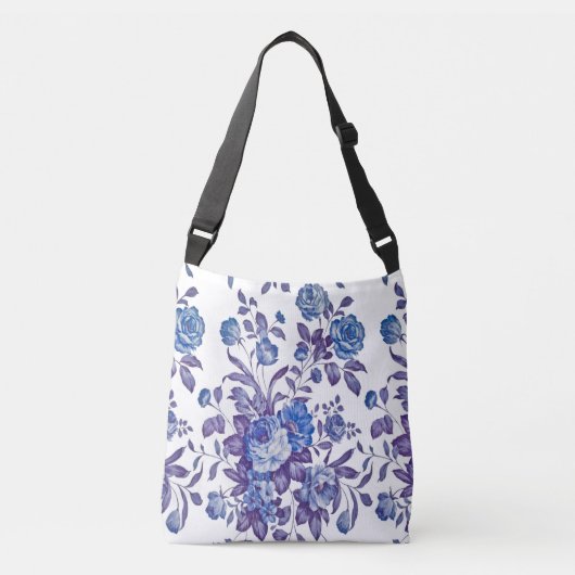 Engelse Tuin Bloemen Blauw Rococo Crossbody Tas (Voorkant)