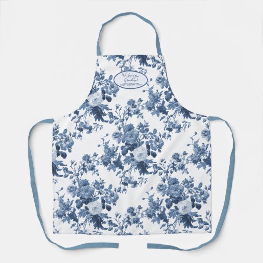 Engelse tuin Floral Blue en White Grandmoeder Schort (Voorkant)