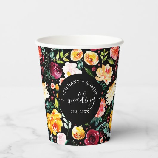 Engelse Tuin Zomer Bloemen Aangepaste Bruiloft Tek Papieren Bekers (Achterkant)