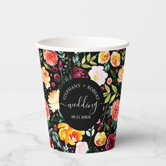 Engelse Tuin Zomer Bloemen Aangepaste Bruiloft Tek Papieren Bekers (Voorkant)