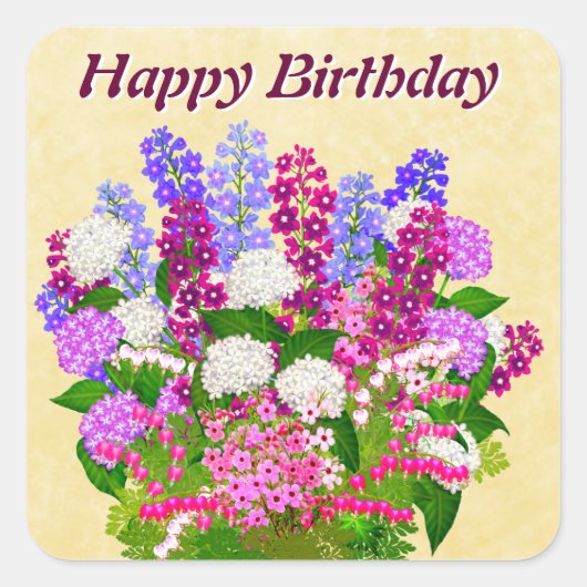Engelse tuinbloemen Happy Birthday Sticker (Voorkant)