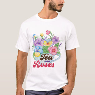 Engelse Tuinstijl Thee En Rozen Bloemschilderkunst T-shirt