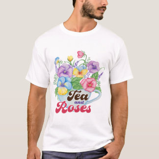 Engelse Tuinstijl Thee En Rozen Bloemschilderkunst T-shirt