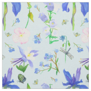 Engelse Wilde Bloemen Bijen Blauw Stof