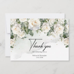 Engelse witte rozen eucalyptus groen en goud bedankkaart