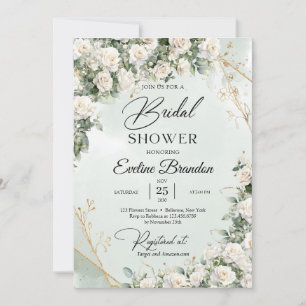 Engelse witte rozen eucalyptus groen en goud kaart