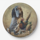 Engelse zetter met fazanten, kunst papieren bordje (Voorkant)