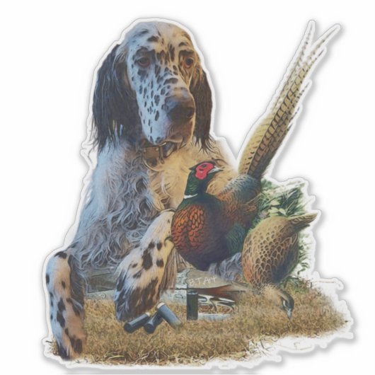 Engelse zetter met fazanten, kunst sticker (Voorkant)