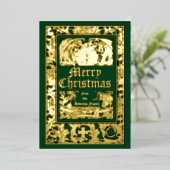  Engelsen en Pomegranate Border Kerstmis Folie Feestdagenkaart (Staand Voorkant)