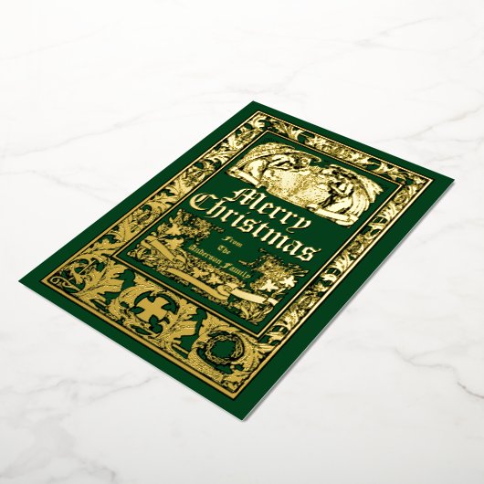 Engelsen en Pomegranate Border Kerstmis Folie Feestdagenkaart (Gedraaid)