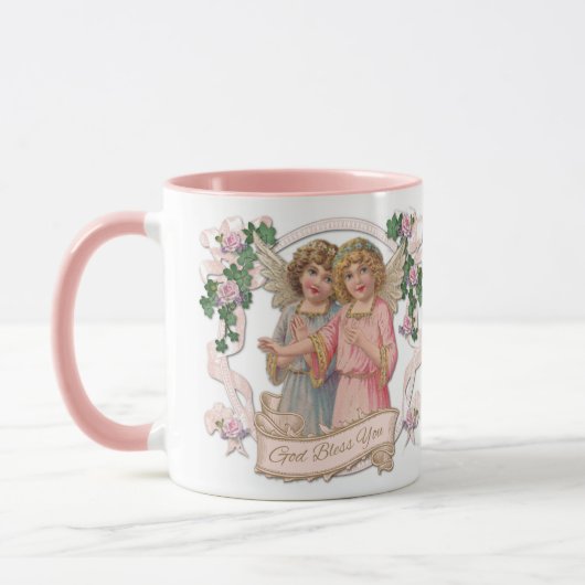 Engelsen met roze rozen God zegene jou Mok (Links)