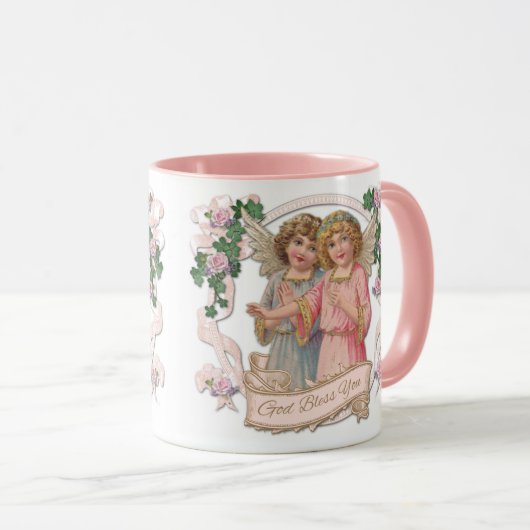 Engelsen met roze rozen God zegene jou Mok (Voorkant rechts)