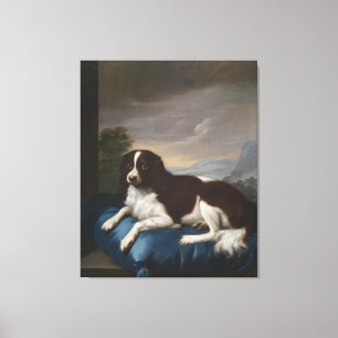  Engelstalig Springer-spaniel op een kussen Canvas Afdruk