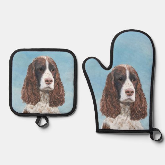 Engelstalige spaniel-schilderkunst ovenwant & pannenlap set (Voorkant)
