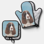 Engelstalige spaniel-schilderkunst ovenwant & pannenlap set (Voorkant / Achterkant)