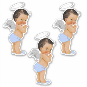 Engeltje Baby Jongen Lichtblauwe Zilveren Vleugels Sticker