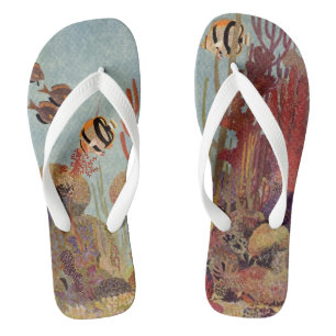 Engelvis in Koraal, Vintage Tropische Vissen in Oc Teenslippers