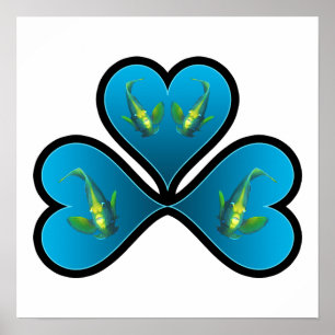 Engelvis Tweeling - 3 Blauwe Harten met Zwarte Ran Poster