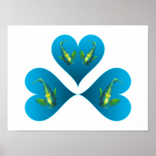Engelvis Tweeling - Drie Blauwe Hart Illustratie Poster