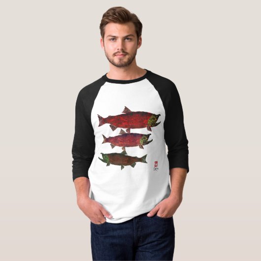 Engendrant le saumon - 3/4 T-shirt de raglan de (Devant entier)