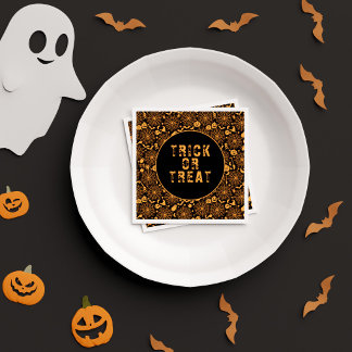 Enger Oranje Zwart Trick or Treat Halloween Feestj Servet