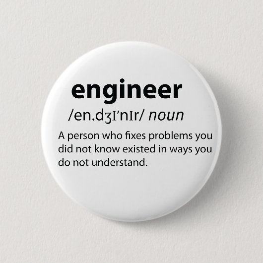 Engineer Funny Dictionary Definition Ronde Button 5,7 Cm (Voorkant)
