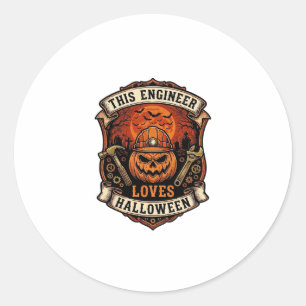 Engineer Loves Halloween Pompoen Harde Hoed Hamer Ronde Sticker