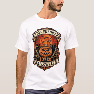 Engineer Loves Halloween Pompoen Harde Hoed Hamer T-shirt