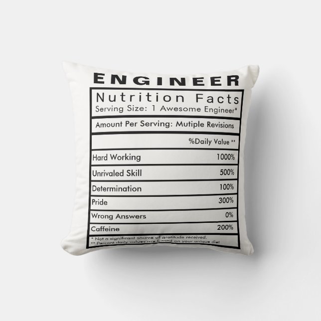 Engineer Nutrition Facts Statistics Cushion Kussen (Voorkant)