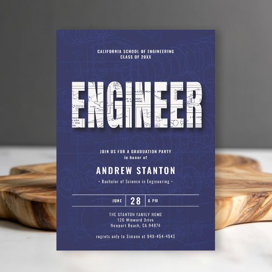 Engineering Afstuderen Engineer Navy White Party Kaart