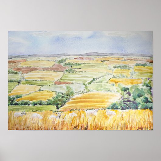 England Countryside watercolour painting  Poster (Voorkant)
