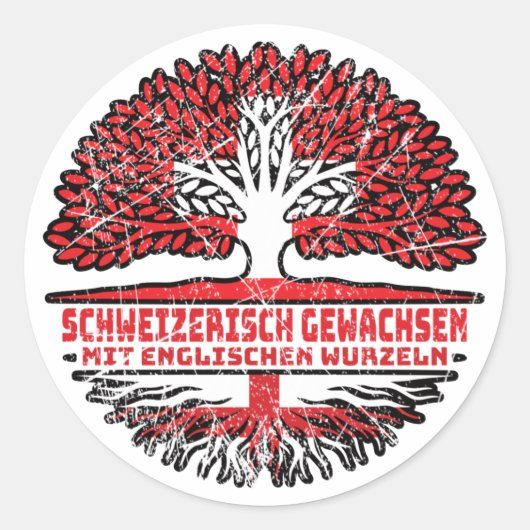 England Englisch Schweizer Schweiz Baum Wurzel Ronde Sticker (Voorkant)