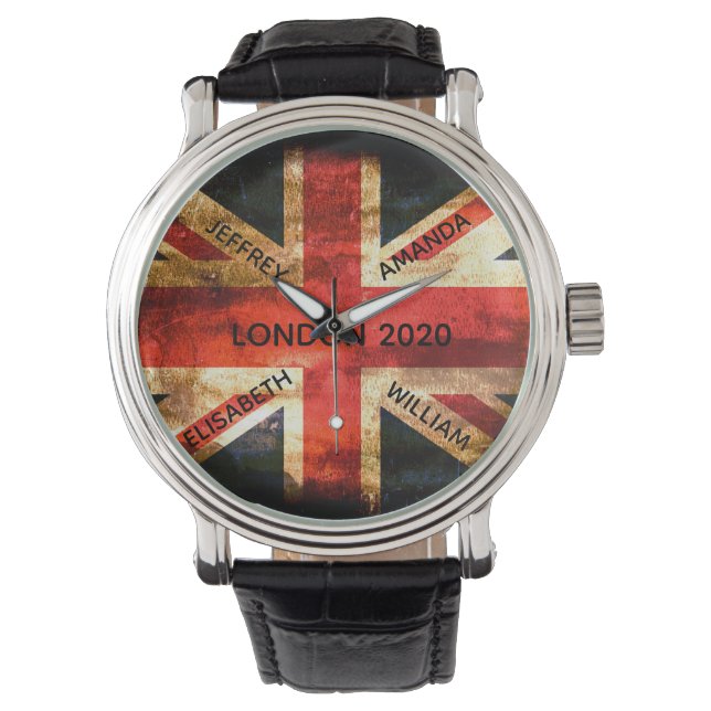 England London Union Jack flag rustic Horloge (Voorkant)