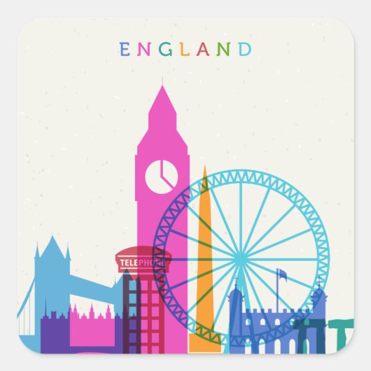 England Skyline Vierkante Sticker (Voorkant)