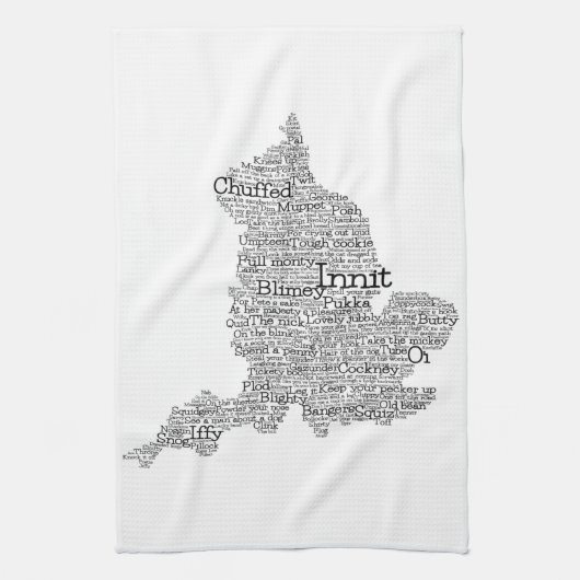 England Slang British Word Art Map Kitchen Towel Theedoek (Verticaal)