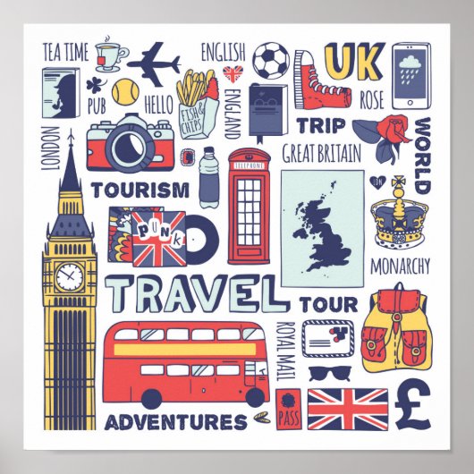 England Travel Doodles Poster (Voorkant)